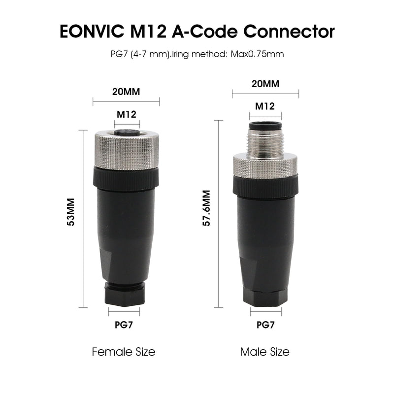 [AUSTRALIA] - Eonvic M12 8 Pin Female A Code Sensor Aviation Plug Industrial Circular Connector Waterproof IP67 12mm Connector Plug Cable Adapter Straight 8Pin 