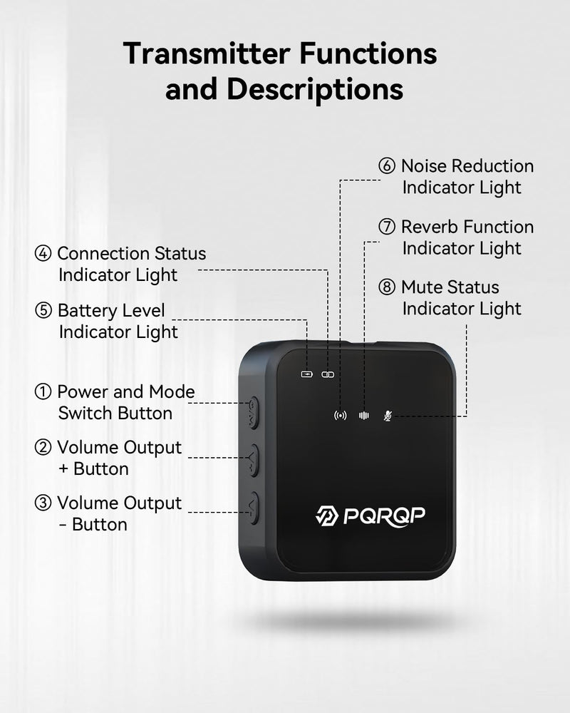 [AUSTRALIA] - PQRQP 3 in 1 Microphone for iPhone/Android/Camera, Wireless Microphones, 328ft Transmission, 18H Battery Life, Mini Microphone for Record Interview, Vlogs, YouTube, Tiktok, Preamps Ebony Black 