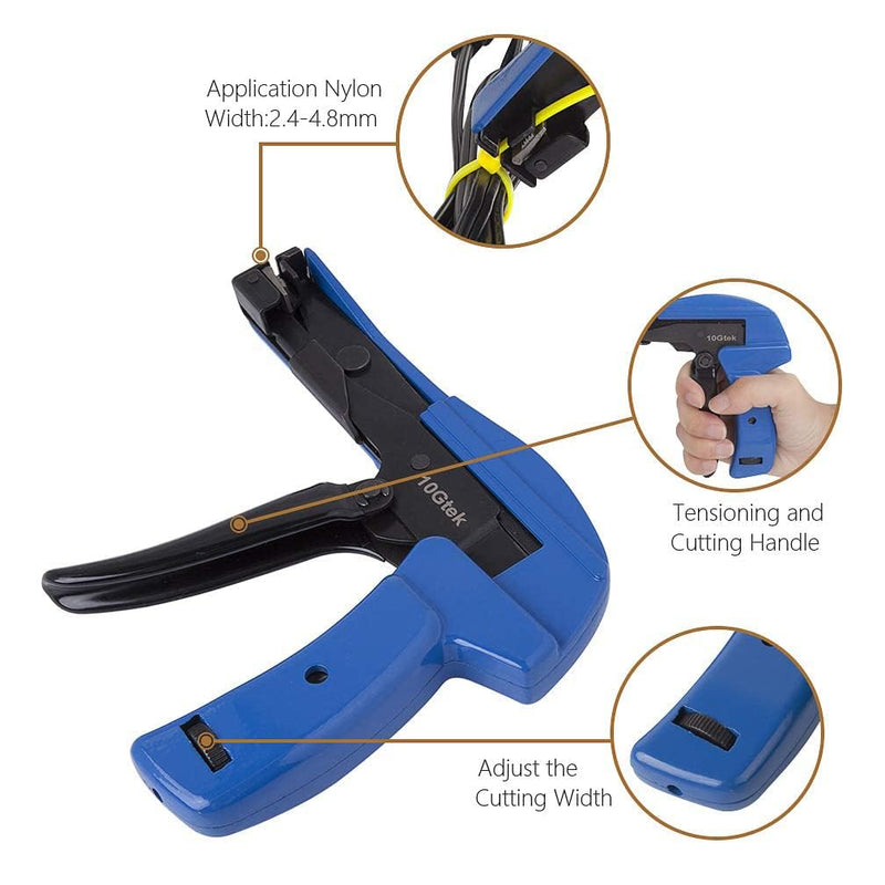 10Gtek Cable Tie Gun - Fastening and Cutting Tool with Handle Special for Nylon Cable Tie Fasten and Cut Cables in Blue