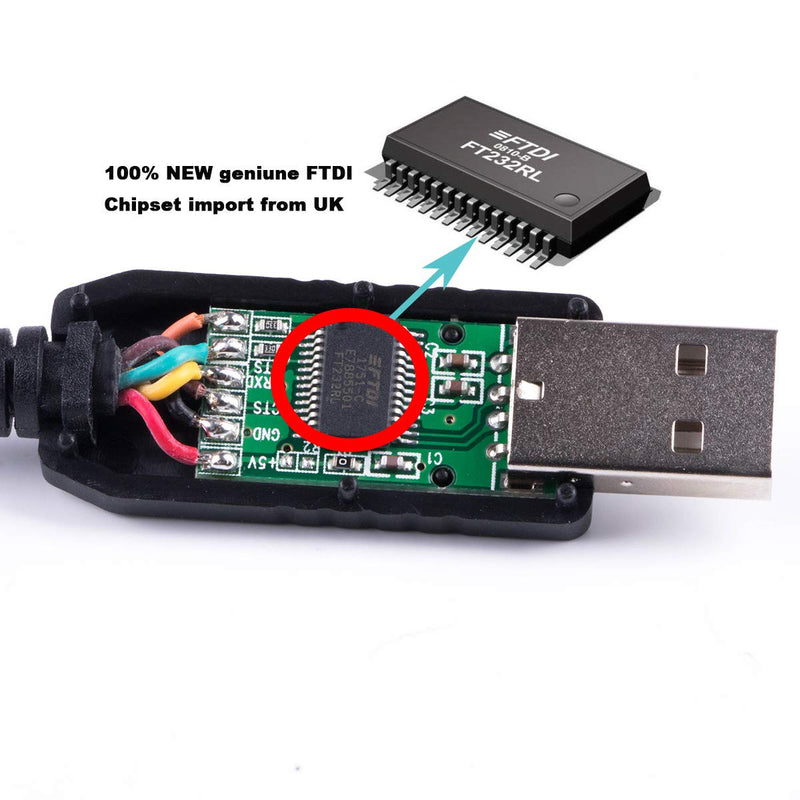 FTDI Chip USB to 5v TTL UART Serial Cable 6 Way 0.1" Pitch Terminated Connector 5.0V Signalling Converter Adapter Cable 6FT Compatible TTL-232R-5V