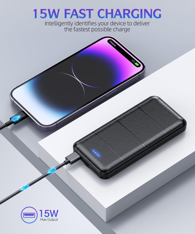 Portable-Charger-Power-Bank - 2 Pack 15000mAh Dual USB Power Bank Output 5V3.1A Fast Charger Portable Charger Compatible with Smartphones and All USB Devices (Deep Black and White) Deep Black and White