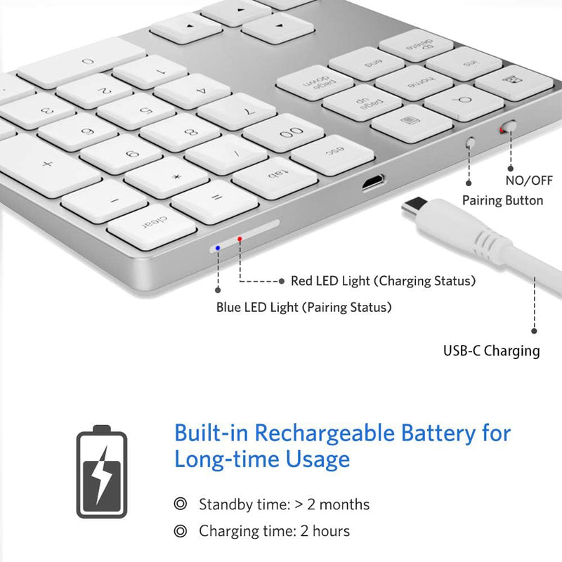JOYEKY Wireless Number Pad Bluetooth Numeric Keypad for Laptop | Number Pad for Laptop,USB-C Rechargeable,34-Keys Bluetooth Numeric Keypad