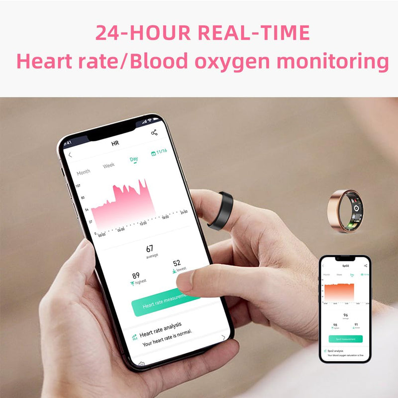 Smart Ring Health Tracker, Sleep&Exercise Monitor Heart Rate,Blood Oxygen,Fitness Trackers for Man&Women -Long Lasting Batteries,Waterproof Sleep Tracking Wearable (Gold, 13)
