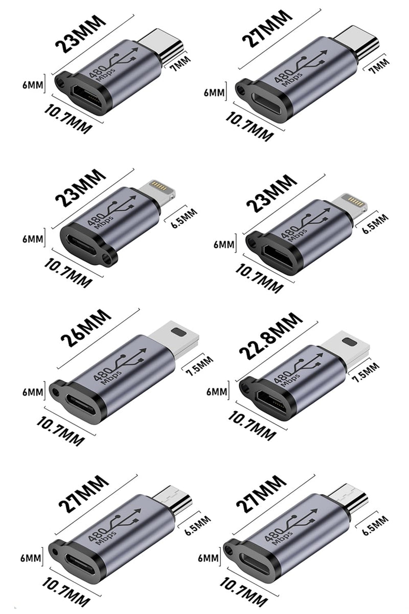 [AUSTRALIA] - USB C/Lightning to Micro USB Adapter, Type C/Micro USB Female to Lightning Male Converter, Micro USB/Lighting to USB C Extender, USB C/Micro USB to Mini USB Connector (8 Pack) 