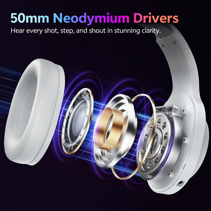QCY HEROAD V200 Gaming Headset for PC/PS5/PS4/Switch Over Ear Headphones | 240Hr Battery, 7.1 Surround Sound, USB-C Headphones for Multi-Platform, Bluetooth 6.0 White