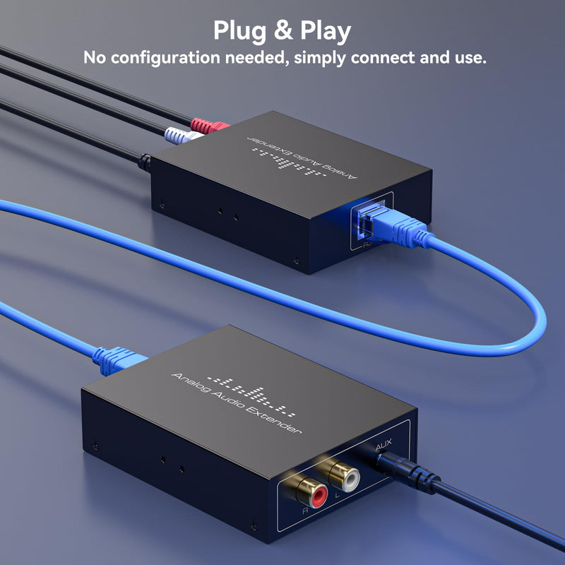 [AUSTRALIA] - RCA /3.5MM Stereo Analog Audio Extender Over Ethernet LAN Single Cat5e/6 Cable, up to 1640FT/500M No External Power Required for Home Theater Church AMP Long Distance Audio Transmission 