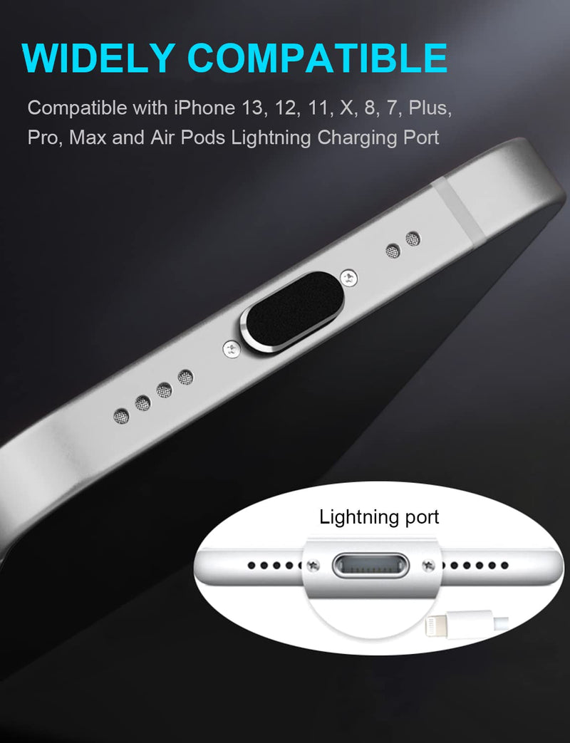 iPhone Dust Plug Compatible with iPhone and AirPods, Lightning Port Plug Protector Charging Port Anti Dust Cover Includes Speaker Cover (Black) Black