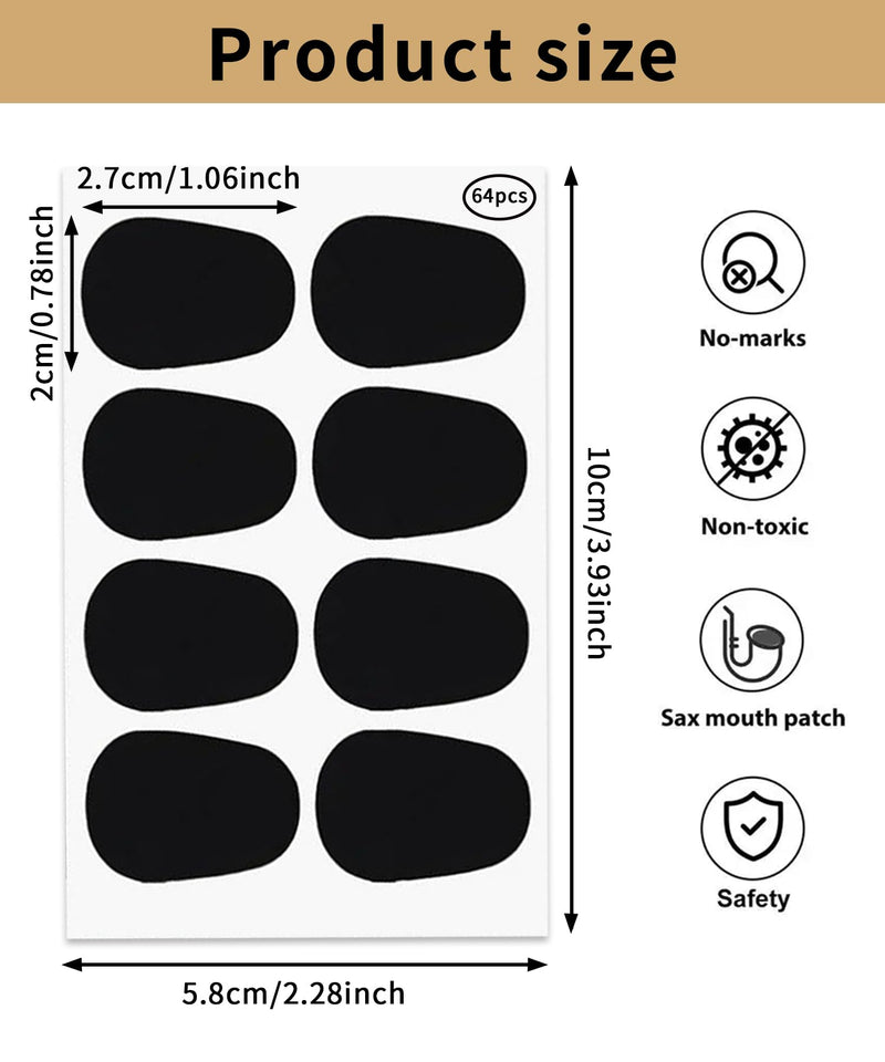 [AUSTRALIA] - 64Pcs 0.8mm Thick Saxophone and Clarinet Mouthpiece Cushion - Alto/Tenor Sax Mouthpiece Patches Pads Cushions - Oval Rubber Strong Adhesive for Beginners Musicians - Black 
