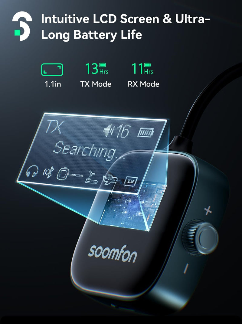 [AUSTRALIA] - SOOMFON Airplane Bluetooth 5.3 Transmitter for 2 Airpods or Headphones 2-in-1 Airplane Bluetooth Adapter Receiver with LCD Display 3.5mm for Plane Flying Gym Car Home Stereo 
