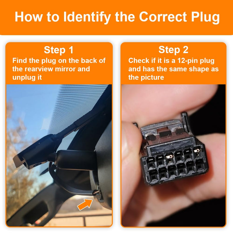 Dash Camera Power Adapter (Rear View Mirror 12-Pin) for Lexus ES and for Toyota Tacoma Highlander, LED Display USB Power Source, Easy to Install, 5V 12V Output (D3-041)