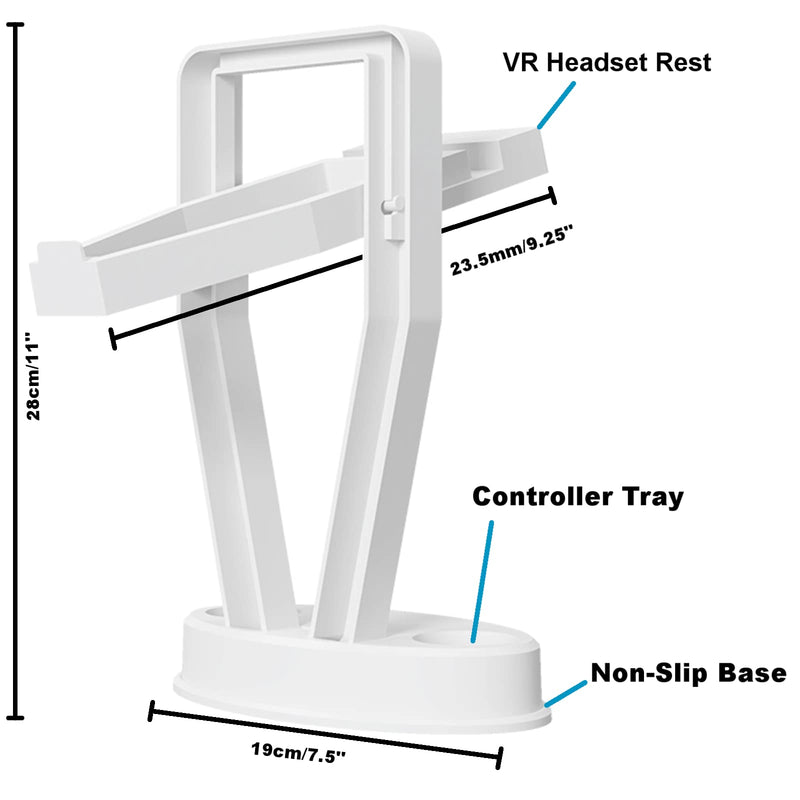 DigiCharge VR Headset Stand for Oculus Meta Quest 3S / Quest 3 / Quest 2 / Quest/PS VR Display Mount Station for Headset and Touch Controllers, VR Storage Holder Stand with Base for Controllers White