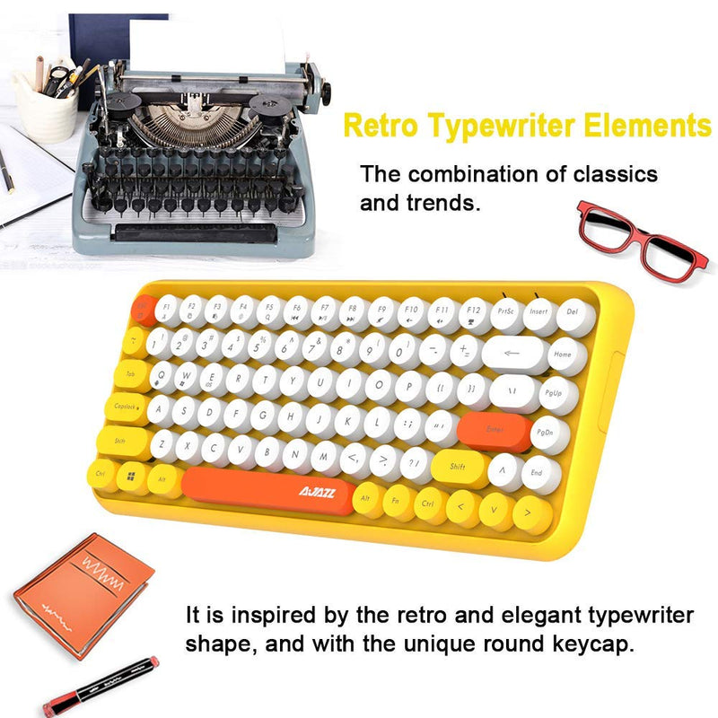FELiCON Wireless Bluetooth Keyboard Mini Portable 84-Key Keyboard Compatible with Android, Windows, PC, Tablet-Dark, Perfer for Home and Office Keyboards Yellow