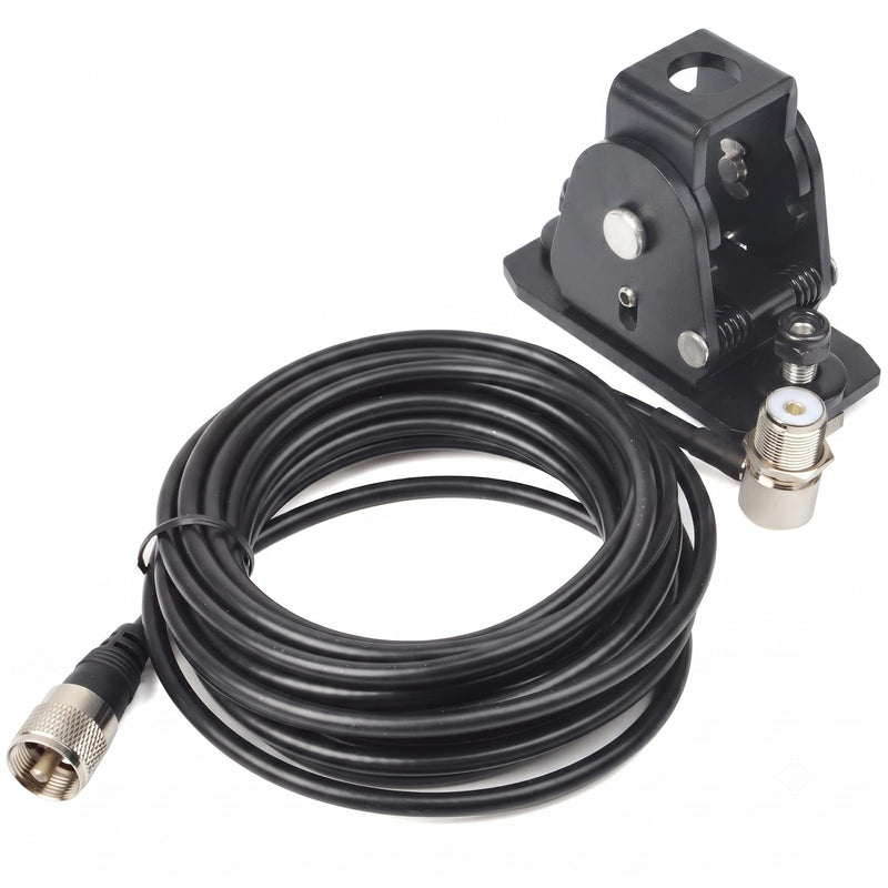 HYS 180° Rotation FoldAntenna Mount for Roof Racks, SO239 to PL-259 Cable | Rotatable bracket for easy garage clearance. Fits T-channel, platform, and bull bar roof racks. Includes 16.4ft coax cable.