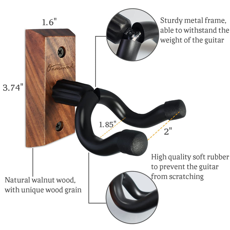 Guitar Wall Mount, Black Walnut Wood Guitar Hanger, U-Shaped Guitar Wall Hanger Mount, Guitar Holder Hook Stand Wall for Acoustic, Electric Guitar, Banjo, Bass, for Guitar Player Men Boy