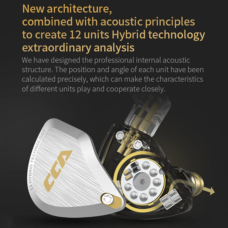 CCA C12 in Ear Monitor Headphones 5BA 1DD Hybrid HiFi IEM Earphones Noise Isolating Stereo Wired Earbuds for Musicians Audiophile Singers DJ no mic Gold