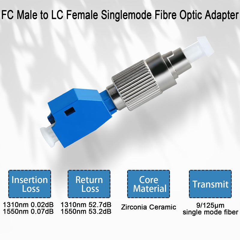 QIANRENON FC Male to LC Female Singlemode Fibre Optic Adapter SM 9/125μm FC/UPC Male to LC/UPC Female Hybrid Fibre Simplex Converter Coupler, for Red Light Pen Optical Power Meter Patch Cord Pigtail