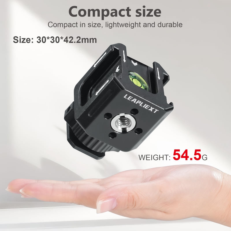 Professional Cold Shoe Mount Adapter - Triple Hot Shoe Expansion with 1/4" Tripod Thread, Built-in Level, Compatible with DSLR Camera Cage Flash LED Light Microphone Monitor