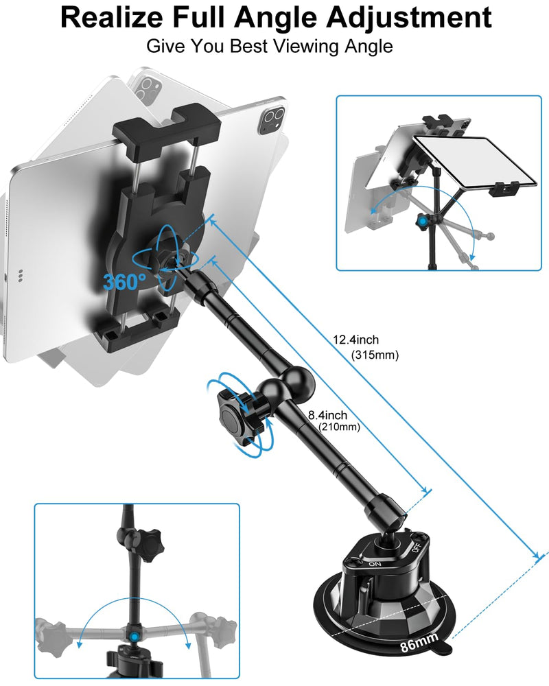 Metal Tablet Mount for Truck - Heavy Duty [Super Suction Cup] Tablet Truck Mount Dashboard Windshield for Car/Semi Truck/Pickup/Van/SUV/Commercial Vehicle for 4.7-13" iPad Pro Air Mini, iPhone, Galaxy