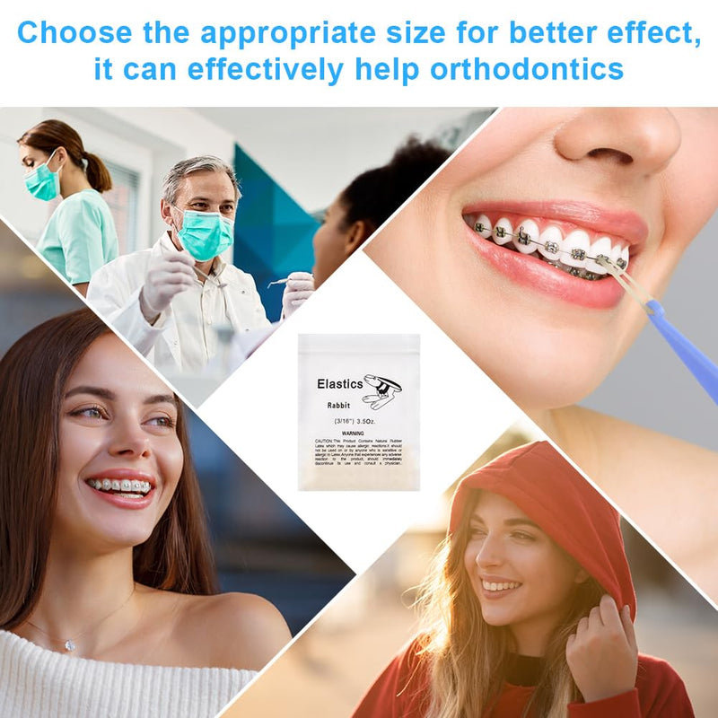 OFFCUP Teeth Rubber Band, Pack of 500 Orthodontic Elastics, Orthodontic Elastics with 5 Pieces Placers for Braces for Dental Gaps, Braces, Crooked Teeth (Rabbit 3/16 Inch) 3/16''