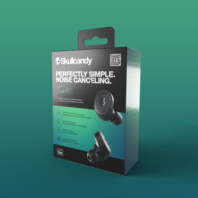 Skullcandy Sesh ANC Active Noise Cancelling Wireless Earbuds - True Black | Bluetooth Headphones, Noise Cancellation, Customizable Sound, 56 Hours Battery, Sweat and Water Resistant, Microphone