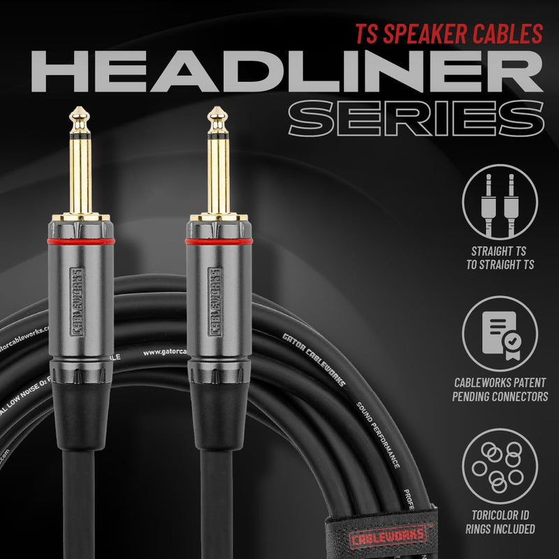 By Gator Cases Headliner Series Premium 15 Foot TS Speaker Cable, (GCWH-SPK-15) 15 Feet 1/4" TS