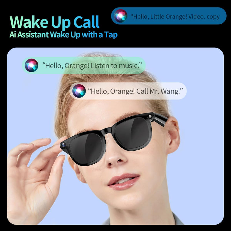 AI Smart Glasses with Camera,8MP Camera Glasses,1080P Anti-Shake Video Recording, Sport Glasses with Smart Wearable Eyeglass Built-in 32G Memory CardPerfect for Outdoor Travel, Driving,Hiking Black