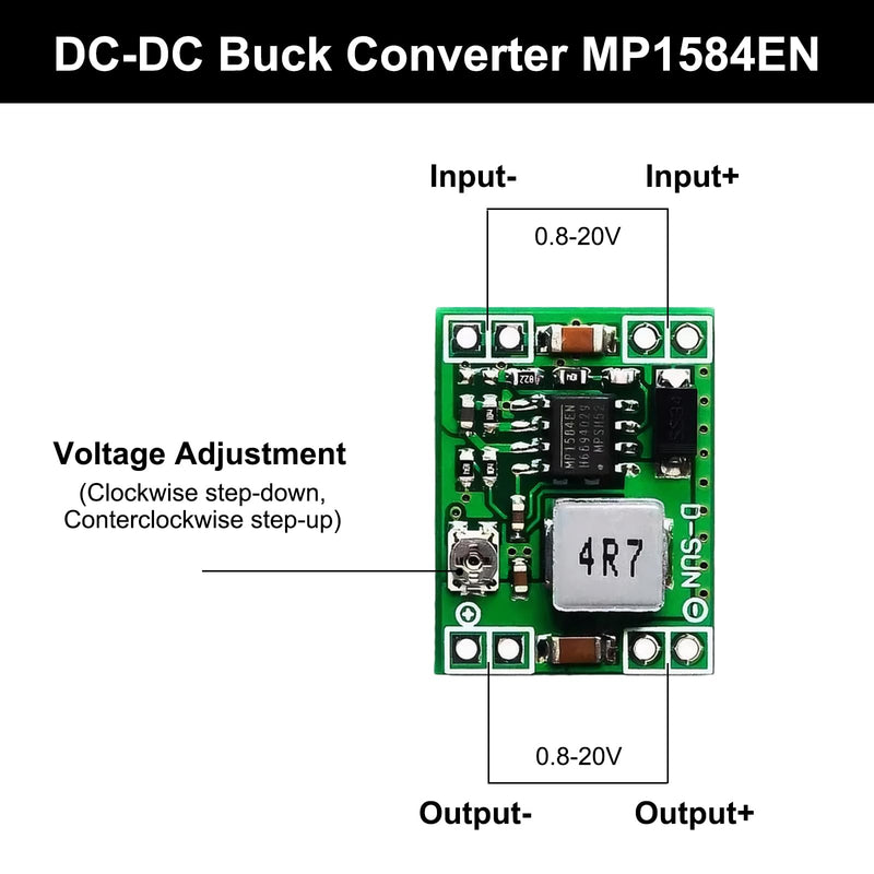 Buck Converter Pack of 8 Mini Step Down Converter Module, Step Down Converter Buck Converter MP1584EN 4.5-28V to 0.8-20V DC-DC Converter Module, 24V to 12V 9V 5V 3V Step Down Adjustable Converter