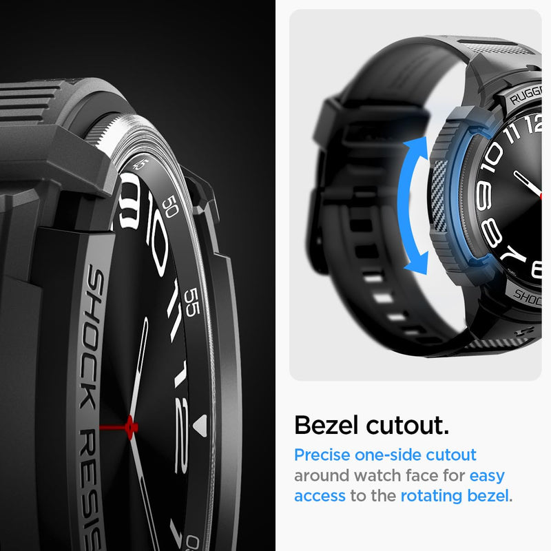 Spigen Rugged Armor Pro Case with Band and S353 Charger Stand Designed for Samsung Galaxy Watch 6 Classic 47mm - Black