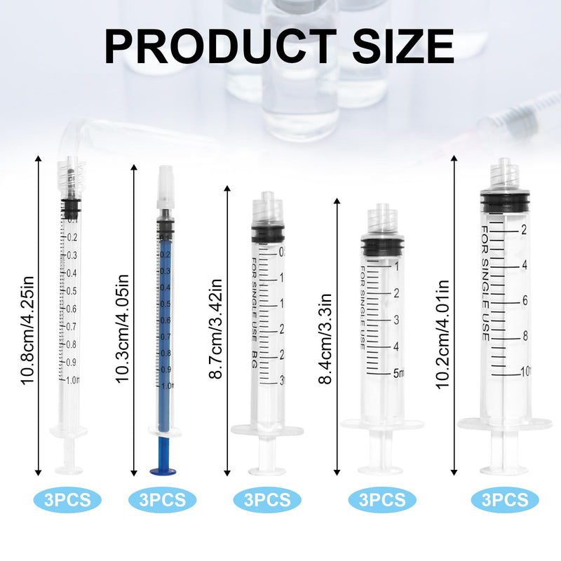 [AUSTRALIA] - Colostrum Syringe Set, 1 ml, 3 ml, 5 ml, 10 ml, Dosing Syringe with Blunt Needle and Cap, Reusable Syringe, Plastic Syringe for Animal Feeding, Industry, Laboratory, Pack of 15 