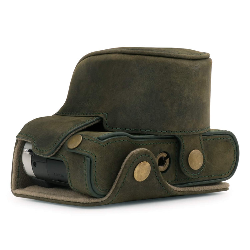 MegaGear MG1698 Ever Ready Genuine Leather Camera Case Compatible with Leica D-Lux 7 - Khaki Green