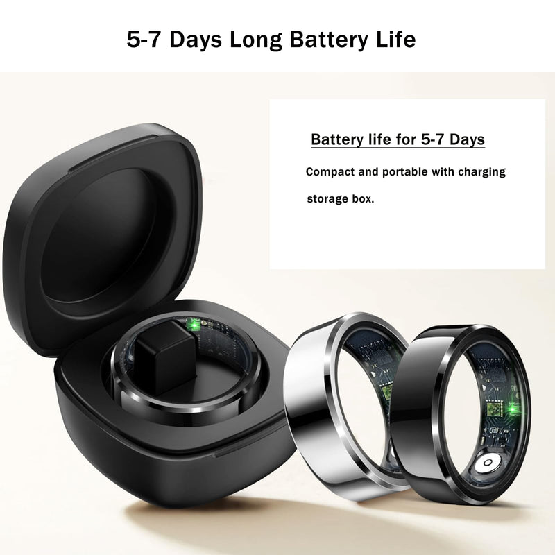 Smart Ring, Fitness Sleep Health Tracker Rings for Men Women, No APP Subscription, Sleep Tracking, Heart Rate, Blood Oxygen, IP68 Waterproof (Black, 10#)