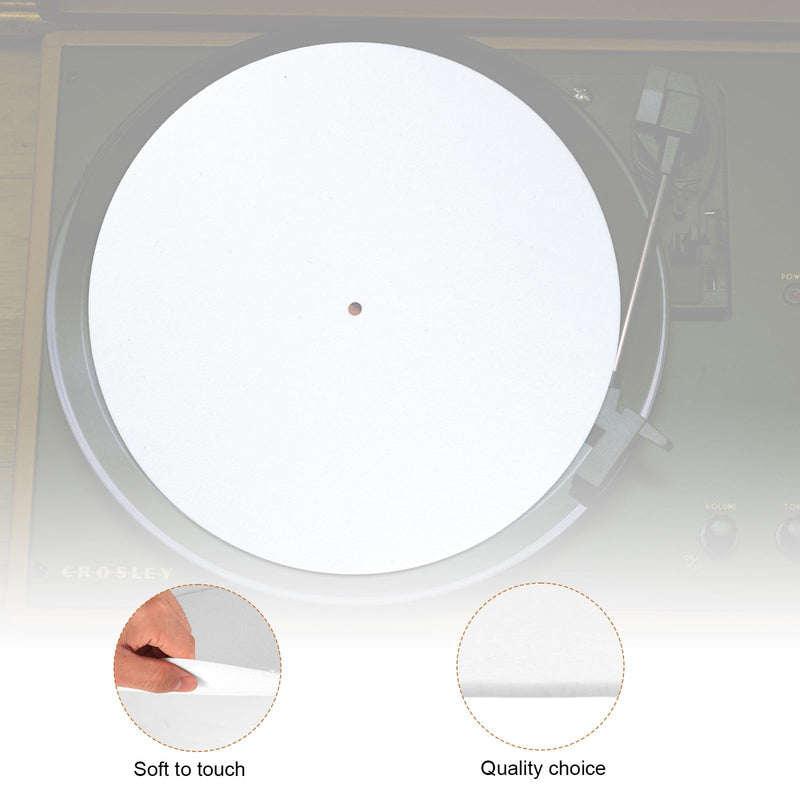 2pcs Record Player Felt Mats, 12 Inch Anti-Slip Anti-Static Turntable Slipmat Felt Record Player Protective Mat Pad Replacement for Phonograph LP Vinyl Record Player, Improves Sound (White)