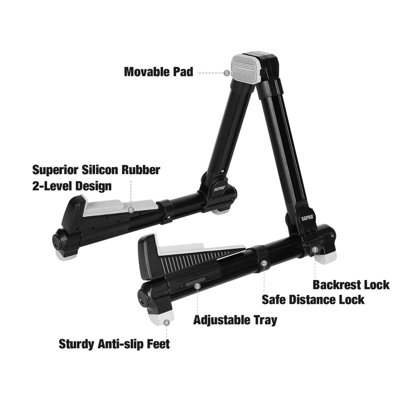 Guitar Stand Floor With Tray & Backrest - Adjustable Instrument Stand for Electric, Acoustic, Bass, Classical Guitars, Ukulele, Mandolin, and Banjo - Superior Material & Design