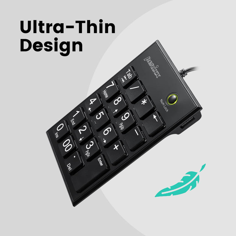Perixx Peripad-202H Wired Slim Numeric Keypad, X Type Scissor Keys with 2 USB Hubs and Tab Key, Black USB with 2 Hubs