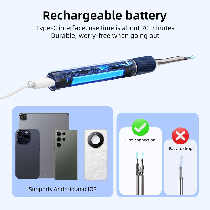 Qimic Ear Wax Remover Otoscope, 1080P HD WiFi Ear Cleaner, Ear Camera with Tweezers & 4 LEDs, Otoscope for iOS & Android, IP67 Waterproof Ear Cleaner for Adults, Children and Pets S8 blue