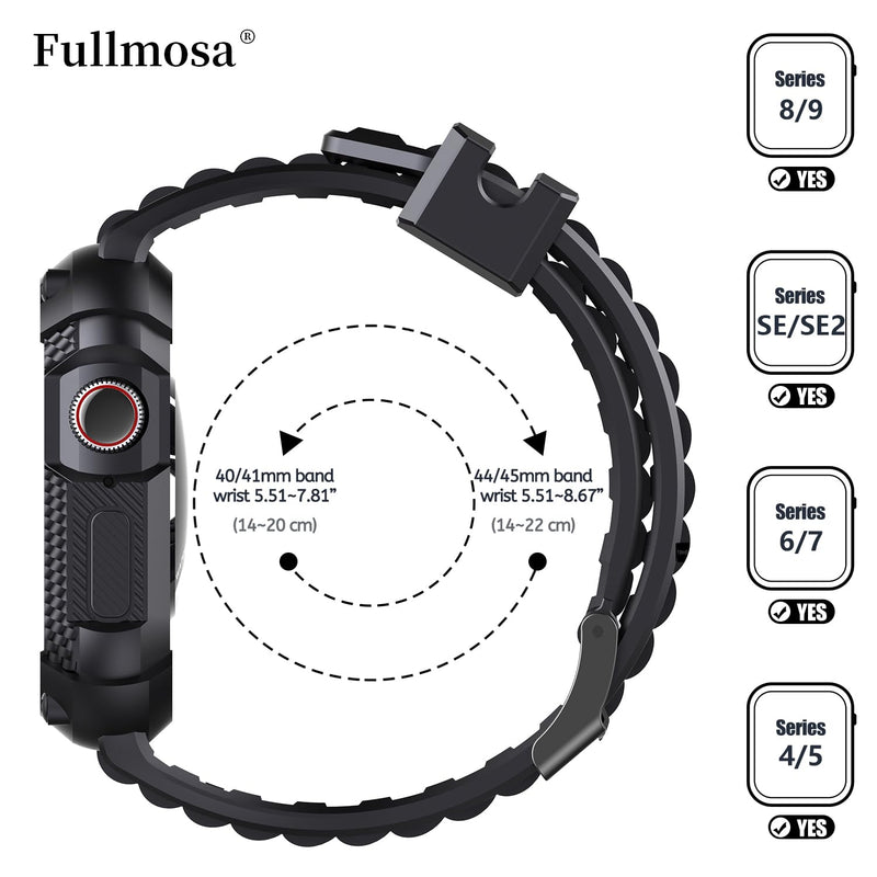 Fullmosa Compatible Silicone Apple Watch Band with Case 45mm Black & Compatible Metal Apple Watch Band with Case 45mm,Blue