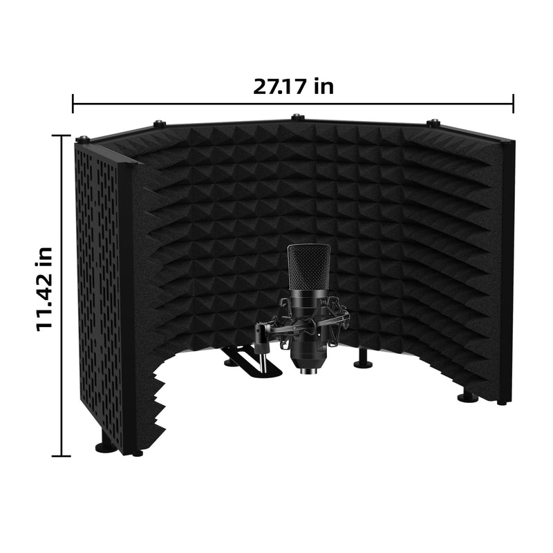 Microphone Isolation Shield – Foldable & Adjustable Soundproof Panel for Recording, Podcasting, Vocal Booth, Studio & Home Use (Five sides without stand) Five sides without stand