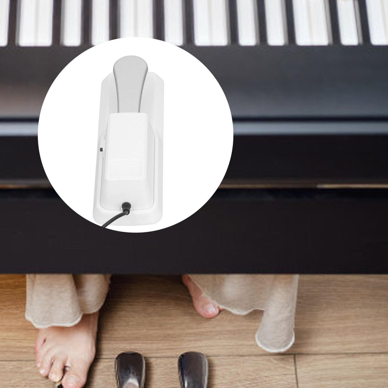 Sustain Pedal, Universal Keyboard Sustain Pedal with 1/4in (6.35mm) Input Plug & Anti Slip Rubber Bottom, Piano Foot Pedal for Digital Piano, Electronic Keyboard, MIDI White