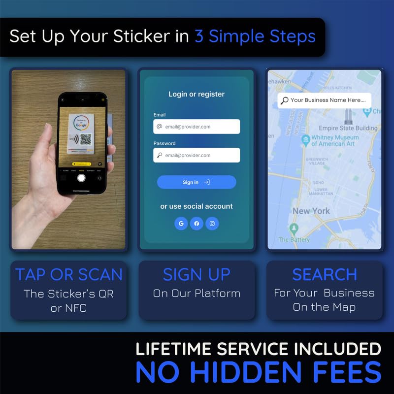 Reusable QR Code & NFC Review Sticker Pack - Tap to Review on Google - 10 Stickers - iPhone & Android | by MESSAGENES