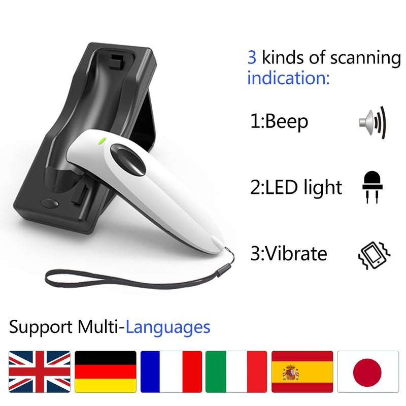 Bluetooth Wireless Handheld Barcode Scanner with Base 2.4G Wireless+USB Wired 1D 2D Barcode Scanner QR PDF417 Data Matrix UPC Rechargeable Bar Code Scanner for Laptops/PC/Android/Apple iOS