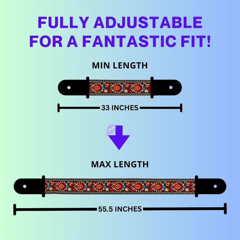 P&P Music Embroidered Guitar Strap w/Locks & Picks - Adjustable, Comfortable, Durable. Fits Electric, Acoustic, Bass Guitars Crimson