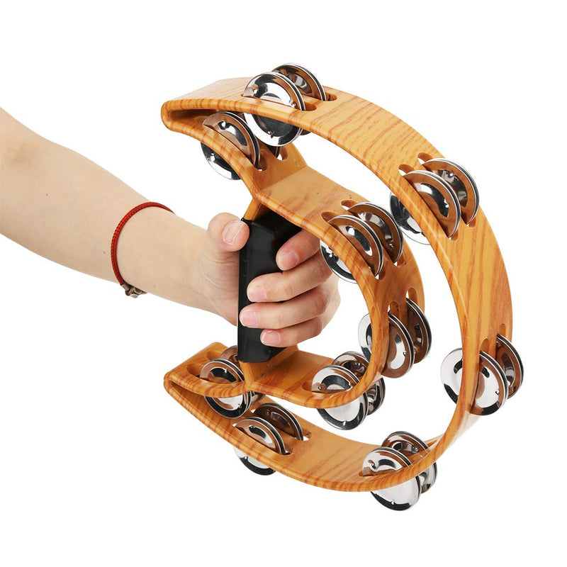 Metal Tambourine Half Moon Musical Instruments, Double Row Metal Jingles Hand Held Instruments Percussion with Ergonomic Handle Grip Tambourines for Adults