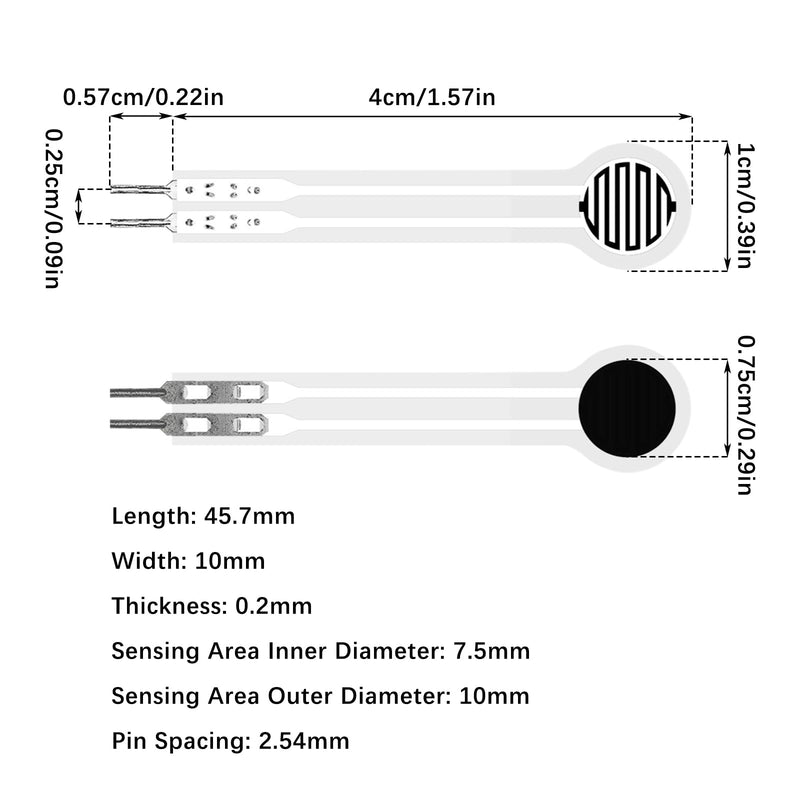DF9-40 Force Sensor, Pressure Sensor, Thin Film Pressure Sensors, Force Sensitive Resistance, Diameter 10 mm, High-Precision Resistance Sensor for Pressure Detection (30 g - 10 kg), Pack of 2