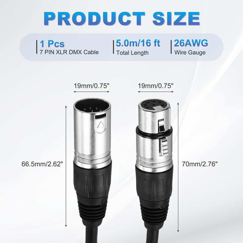MECCANIXITY 16ft 7 Pin XLR Cable XLR Male to Female Adapter Microphone Cable for Stage Studio Cable 16 ft