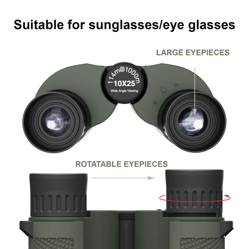 12*25 Binoculars for Adults and Kids，Compact Fogproof & BAK-4 Prism FMC Lens,Provide 114m/1000m Angular Field of View，with Carrying bag and Strap,Suitable for Hunting,Birdwatching，Travel and Theatre
