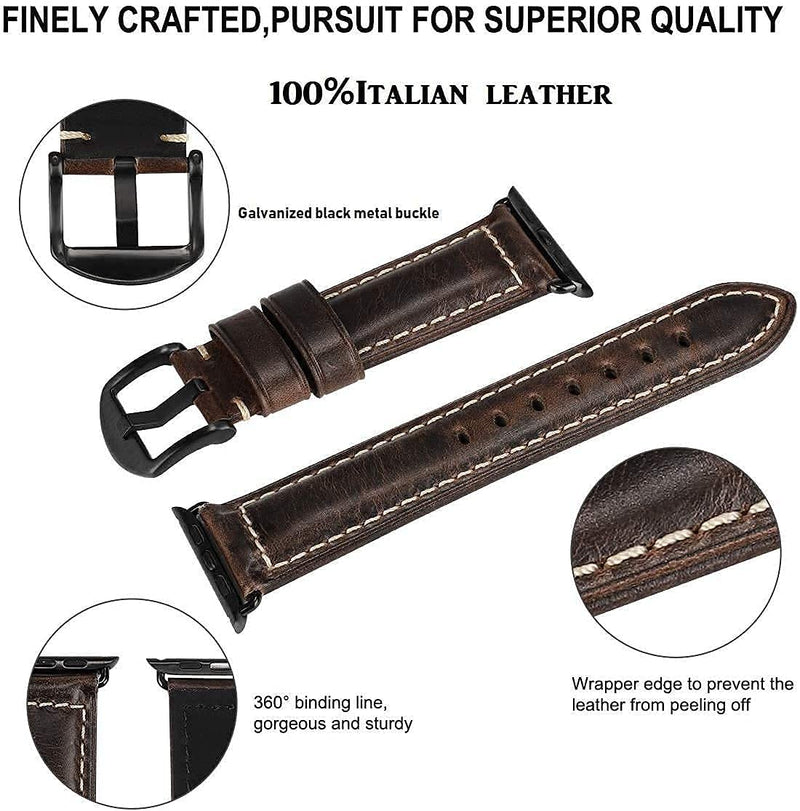 HUAFIY Compatible for apple Watch Band 42mm 44mm45mm49 men,Top Grain Leather Band Replacement Strap iWatch Series 11/10/9/8/7/6/5/4 3 2 1,Sport, Edition. Ultra 3 2 1