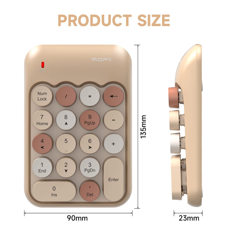 [AUSTRALIA] - MOFII Wireless Number Pads - MilkTea Numeric Keypad 18 Keys USB 2.4G Round Keycap Colorful Extensions Keypads, Financial Accounting Portable Numpad 10 Key for Laptop/PC/Notebook/Surface Pro 