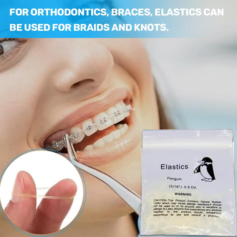 Orthodontic Rubber Bands, Pack of 300 Elastic Teeth Elastic Bands with 5 Placers for Braces, 5/16 Inch Orthodontic Elastics for Braces Dreadlocks Tooth Gap Braces