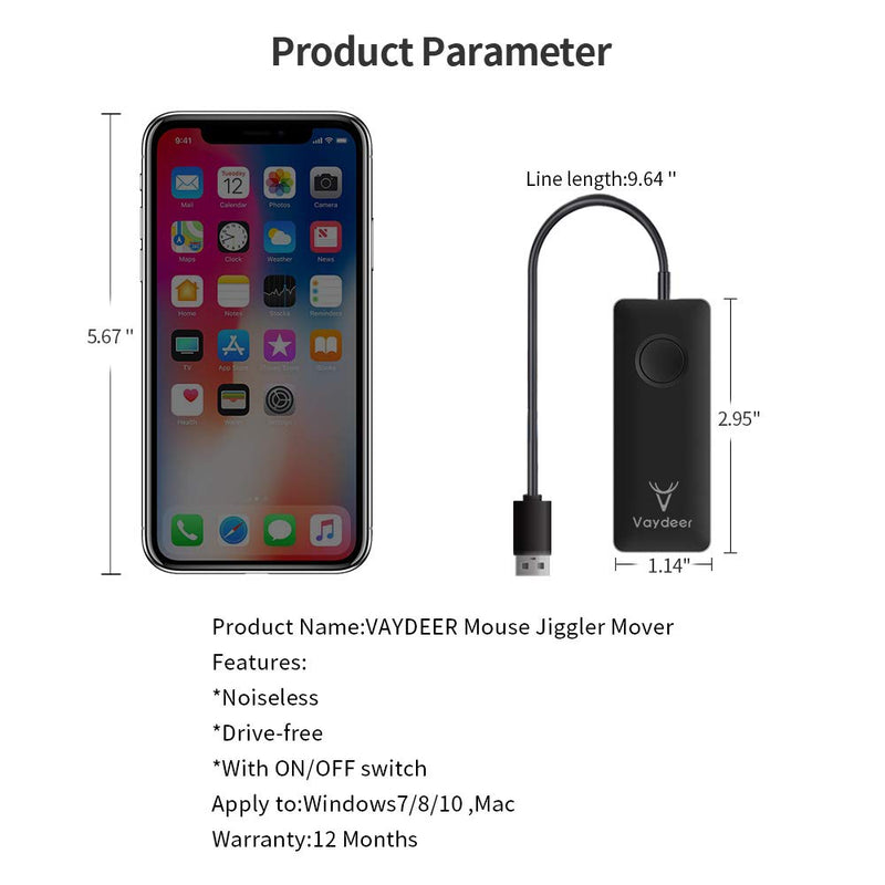 VAYDEER Undetectable Mouse Jiggler Mouse Mover USB Port for Computer,Driver-Free with ON/Off Switch,Simulate Mouse Movement to Prevent The Computer from Entering Sleep Mode,Plug-and-Play 9.84 inch cable 1-track