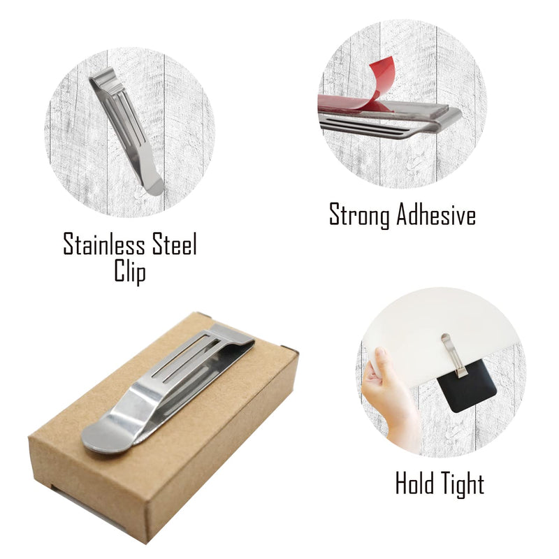 Universal Attachable Pocket Clip 2 Pack Adhesive Stainless Steel Belt Clip for Smartphones Cell Phone Hip Clip Light Weight Metal Phone Clip for Belt Bag Holster GPS Walkie-Talkie Silver